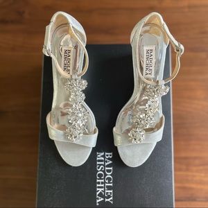 Badgley Mischka Lovely Embellished Wedge Sandal - Silver Jeweled, Size 6.5